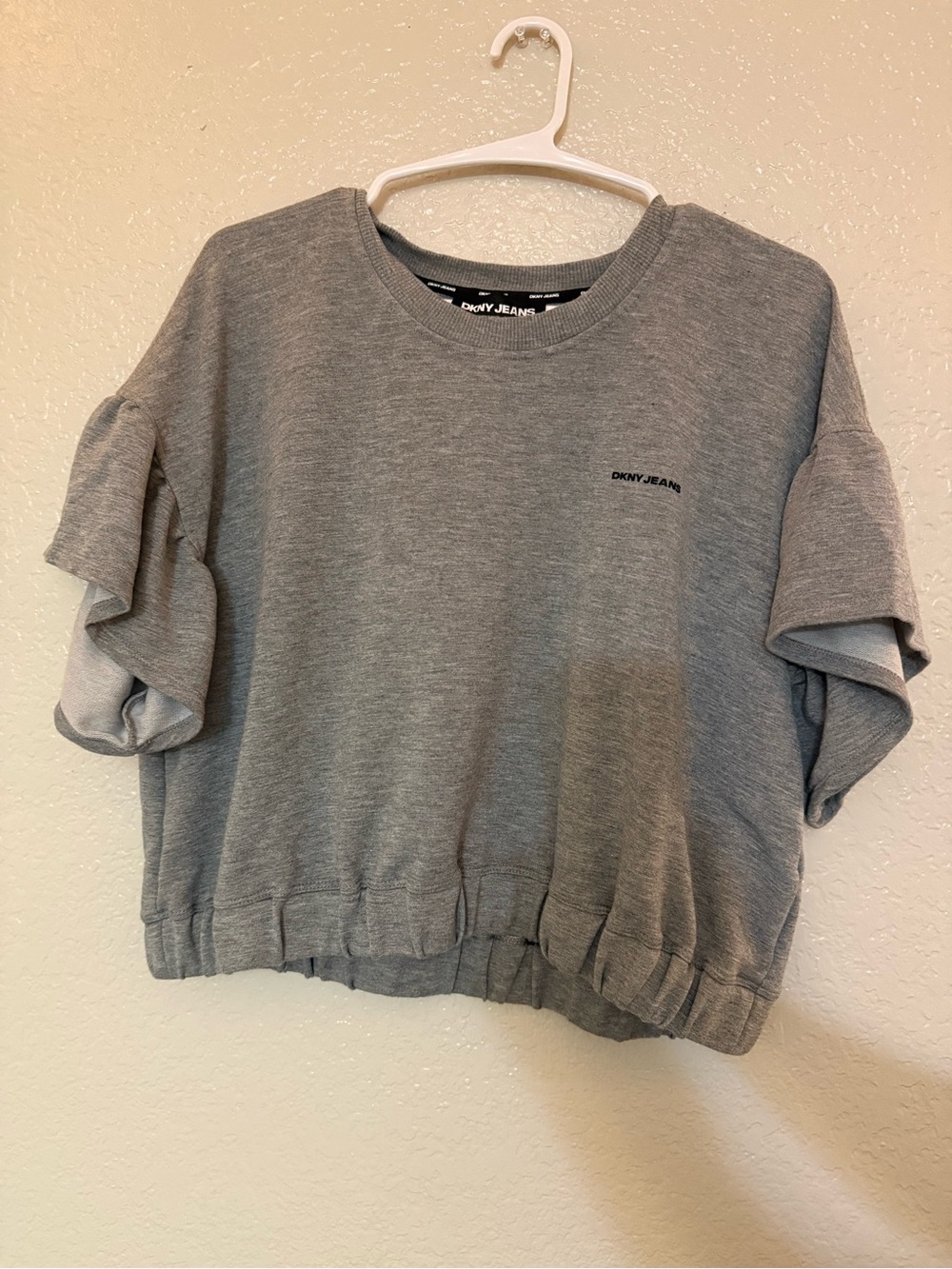 Dkny Women's Gray Short Sleeve Ruffle Sweatshirt